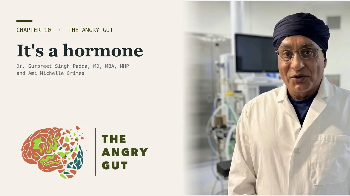 Title card for Vitamin D Is a Hormone, Not a Vitamin, The Angry Gut Chapter 10, showing Dr. Padda