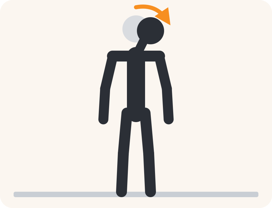 Line drawing of the side bend exercise. The faded figure is the starting position, the dark figure is the finish, and the orange arrow shows the movement.