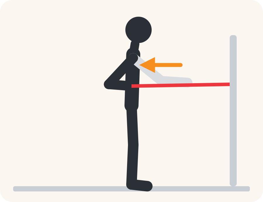 Line drawing of the band row exercise. The faded figure is the starting position, the dark figure is the finish, and the orange arrow shows the movement.