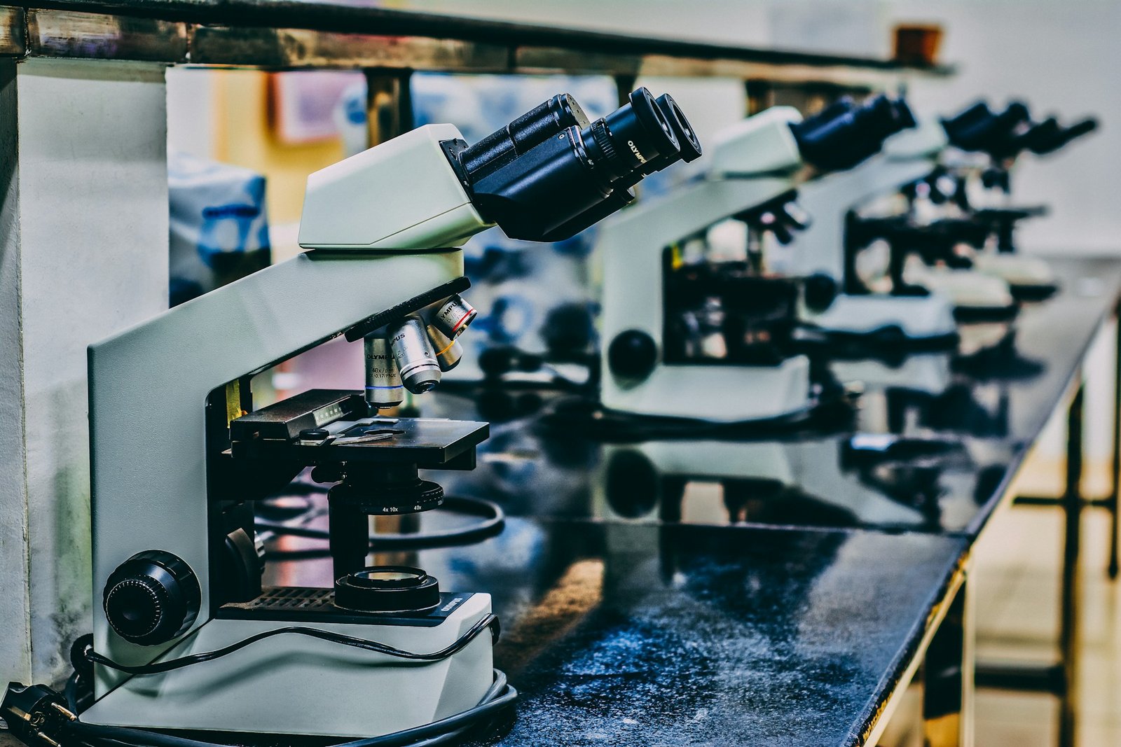 Macro view of clinical laboratory equipment