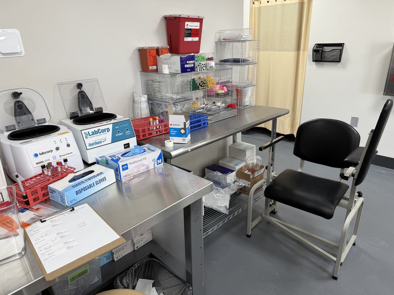 On-site phlebotomy and laboratory station at Regen.MD, 4477 Woodson Rd, St. Louis, where blood is drawn and processed for orthobiologic procedures