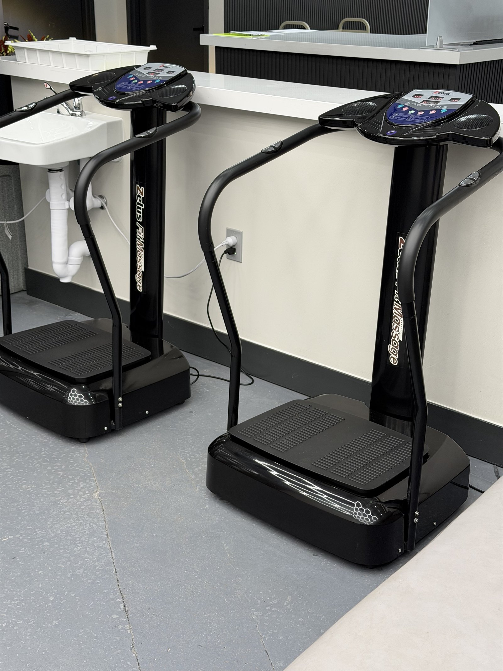 Whole-body vibration platforms used for loading and strength work at Regen.MD, 4477 Woodson Rd, St. Louis
